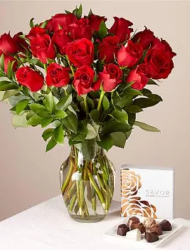 Two Dozen Red Roses Bouquet and Chocolates | Better